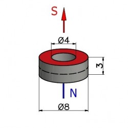 Magnes — średnica ⌀8 mm, otwór ⌀4 mm, wysokość 3 mm — ferrytowy (F30) - 002