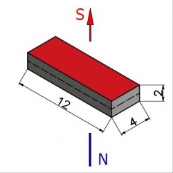 Magnes neodymowy prostokątny 12 mm x 4 mm x 2 mm (N38) - 002