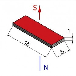 Magnes neodymowy płaski — dł. 15 mm, szer. 5 mm, wys. 1 mm — N38 - 003