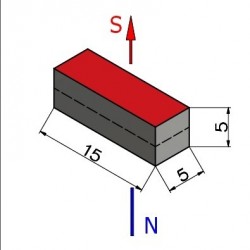 Magnes — długość 15 mm, szerokość 5 mm, wysokość 5 mm — neodymowy (N38)