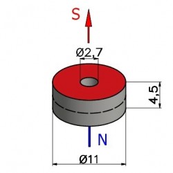Magnes — średnica ⌀11 mm, otwór ⌀2,7 mm, wysokość 4,5 mm — ferrytowy (F30) - 002