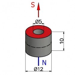Pierścień neodymowy — średnica ⌀12 mm, otwór ⌀5 mm, wys. 10 mm — magnes (N35) - 002