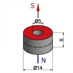 Magnes — średnica ⌀14 mm, otwór ⌀5 mm, wysokość 8 mm — ferrytowy (F30) - 002