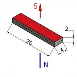 Magnes — długość 20 mm, szerokość 4 mm, wysokość 2 mm — neodymowy (N38) - 002