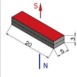 Magnes — długość 20 mm, szerokość 5 mm, wysokość 3 mm — neodymowy (N38) - 003