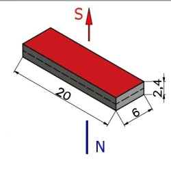Magnes — długość 20 mm, szerokość 6 mm, wysokość 2,4 mm — neodymowy (N38) - 002