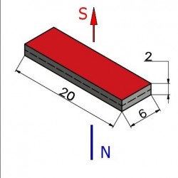 Magnes — długość 20 mm, szerokość 6 mm, wysokość 2 mm — neodymowy (N38) - 003