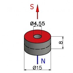 Magnes — średnica ⌀15 mm, otwór ⌀4,55 mm, grubość 8 mm — neodymowy (N38) - 002
