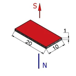 Magnes — długość 20 mm, szerokość 10 mm, wysokość 1 mm — neodymowy (N38) - 002