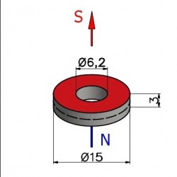 Magnes — średnica ⌀15 mm, otwór ⌀6,2 mm, wysokość 3 mm — ferrytowy (F30) - 002