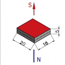 Magnes prostokątny — dł. 20 mm, szer. 18 mm, wys. 5 mm — neodymowy (N38) - 003