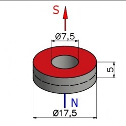 Magnes — średnica ⌀17,5 mm, otwór ⌀7,5 mm, wysokość 5 mm — ferrytowy (F30) - 002