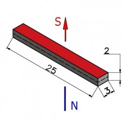 Magnes — długość 25 mm, szerokość 3 mm, wysokość 2 mm — neodymowy (N38) - 002