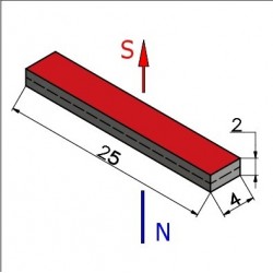 Magnes — długość 25 mm, szerokość 4 mm, wysokość 2 mm — neodymowy (N38) - 002
