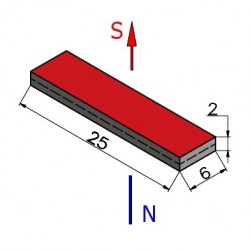 Magnes — długość 25 mm, szerokość 6 mm, wysokość 2 mm — neodymowy (N38) - 002
