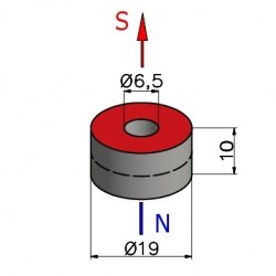 Magnes — średnica ⌀19 mm, otwór ⌀6,5 mm, wysokość 10 mm — ferrytowy (F30) - 002