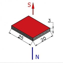 Magnes — długość 25 mm, szerokość 20 mm, wysokość 3 mm — neodymowy (N38) - 002