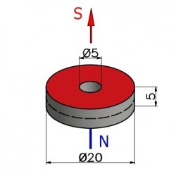 Magnes — średnica ⌀20 mm, otwór ⌀5 mm, wysokość 5 mm — ferrytowy (F30) - 002