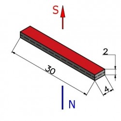 Magnes — długość 30 mm, szerokość 4 mm, wysokość 2 mm — neodymowy (N38) - 002