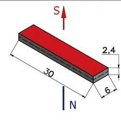 Magnes — długość 30 mm, szerokość 6 mm, wysokość 2,4 mm — neodymowy (N38) - 002