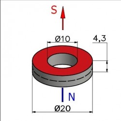 Magnes — średnica ⌀20 mm, otwór ⌀10 mm, wysokość 4,3 mm — ferrytowy (F30) - 002