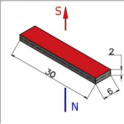 Magnes — długość 30 mm, szerokość 6 mm, wysokość 2 mm — neodymowy (N38) - 003