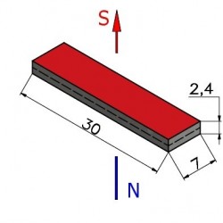 Magnes — długość 30 mm, szerokość 7 mm, wysokość 2,4 mm — neodymowy (N38SH) - 003