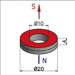 Magnes — średnica ⌀20 mm, otwór ⌀10 mm, wysokość 4 mm — ferrytowy (F30) - 002