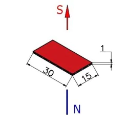 Neodymowe magnesy 30x15x1 płytkowe N38 - 002