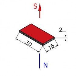 Magnes — długość 30 mm, szerokość 15 mm, wysokość 2 mm — neodymowy (N38) - 002