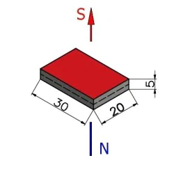 Magnes neodymowy 30x20x5 płytkowy N38 - 002