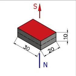 Magnes neodymowy 30x20x10 płytkowy N38 - 002