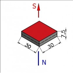 Magnes — długość 30 mm, szerokość 30 mm, wysokość 7,5 mm — neodymowy (N38) - 003