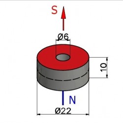 Magnes — średnica ⌀22 mm, otwór ⌀6 mm, grubość 10 mm — neodymowy (N38) - 002