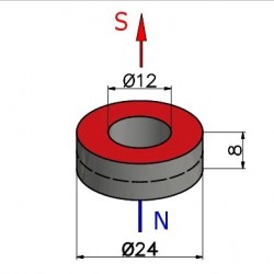 Magnes — średnica ⌀24 mm, otwór ⌀12 mm, grubość 8 mm — neodymowy (N38) - 002