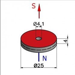 Magnes — średnica ⌀25 mm, otwór ⌀4,1 mm, wysokość 4 mm — ferrytowy (F30) - 002