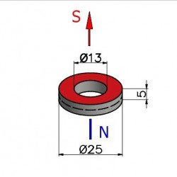 Magnes — średnica ⌀25 mm, otwór ⌀13 mm, wysokość 5 mm — ferrytowy (F30) - 002