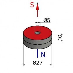 Magnes — średnica ⌀27 mm, otwór ⌀5 mm, grubość 10 mm — neodymowy (N38) - 002