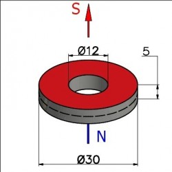 Magnes — średnica ⌀30 mm, otwór ⌀12 mm, grubość 5 mm — neodymowy (N35) - 002