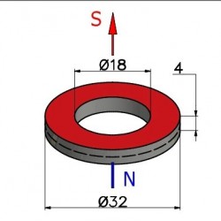 Magnes — średnica ⌀32 mm, otwór ⌀18 mm, grubość 4 mm — neodymowy (N38) - 002