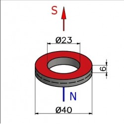 Magnes — średnica ⌀40 mm, otwór ⌀23 mm, grubość 6 mm — neodymowy (N38) - 002