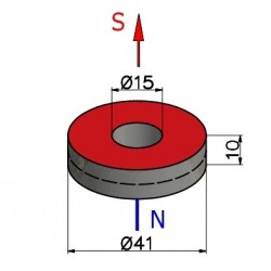 Magnes silny — średnica ⌀41 mm, otwór ⌀15 mm, wys. 10 mm — neodymowy (N38) - 002