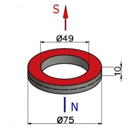 Magnes neodymowy mocny — średnica ⌀75 mm, otwór ⌀49 mm, wys. 10 mm — N42 - 002
