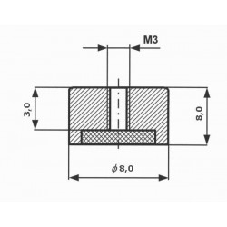 Magnes w obudowie — średnica ⌀8 mm, wys. 8 mm, gwint wewnętrzny M3 — alnico - 002