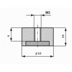 Magnes w obudowie — średnica ⌀10 mm, wys. 10 mm, gwint wewnętrzny M3 — alnico - 002