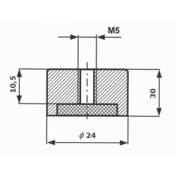 Magnes w obudowie — średnica ⌀24 mm, wys. 30 mm, gwint wewnętrzny M5 — alnico - 002