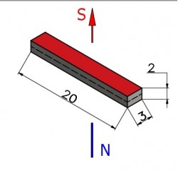 Magnes — długość 20 mm, szerokość 3 mm, wysokość 2 mm — neodymowy (N38) - 002