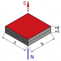 Magnes — długość 5 mm, szerokość 5 mm, wysokość 1,2 mm — neodymowy (N38) - 002
