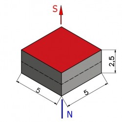 Magnes — długość 5 mm, szerokość 5 mm, wysokość 2,5 mm — neodymowy (N38) - 002