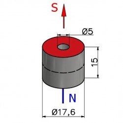Magnes — średnica ⌀17,6 mm, otwór ⌀5 mm, wysokość 15 mm — neodymowy (N45) - 002